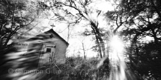 Pinhole photograph of the Chapel of the Oaks in Indian Lake County Park near Madison, Wisconsin.