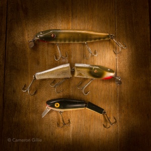 Vintage fishing lures light painted with nothing but a small flashlight.