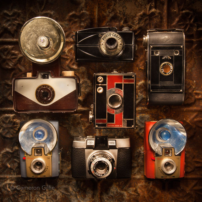 light painted vintage cameras