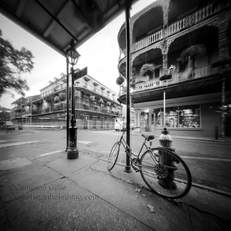 pinhole photo of a bike in new orleans