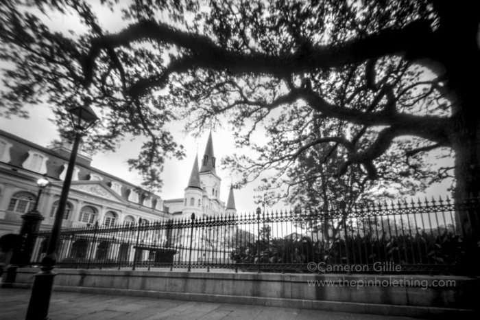 a pinhole photo of the saint louis cathedral in new orleans